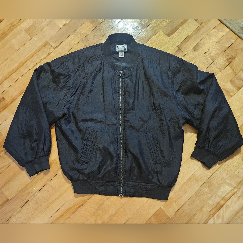 100% Silk Bomber Jacket Unisex Men's L Women's XL